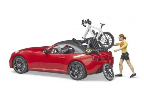 bruder auto roadster s trkačkim biciklom i biciklisticom - slika 2