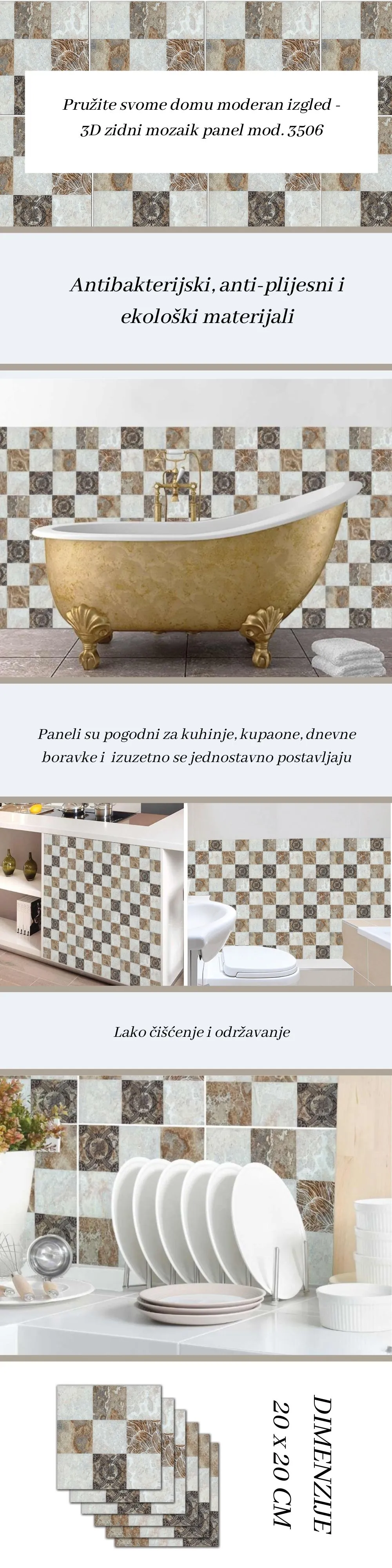 (6kom paket) 3d zidni pvc mozaik panel - samoljepljivo mod. 3506 - slika 6