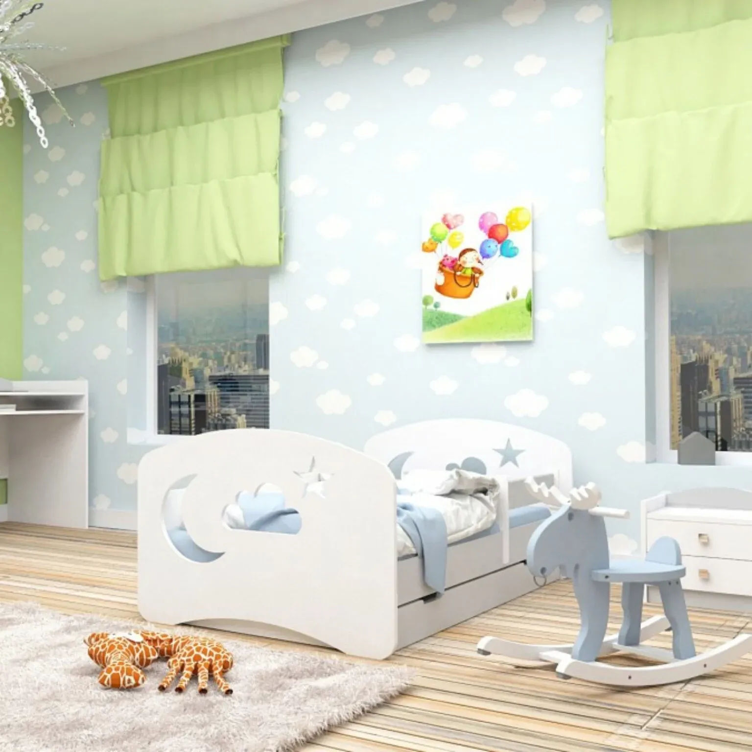 drveni dječji krevet design oblak s ladicom – 140*70 - slika 5