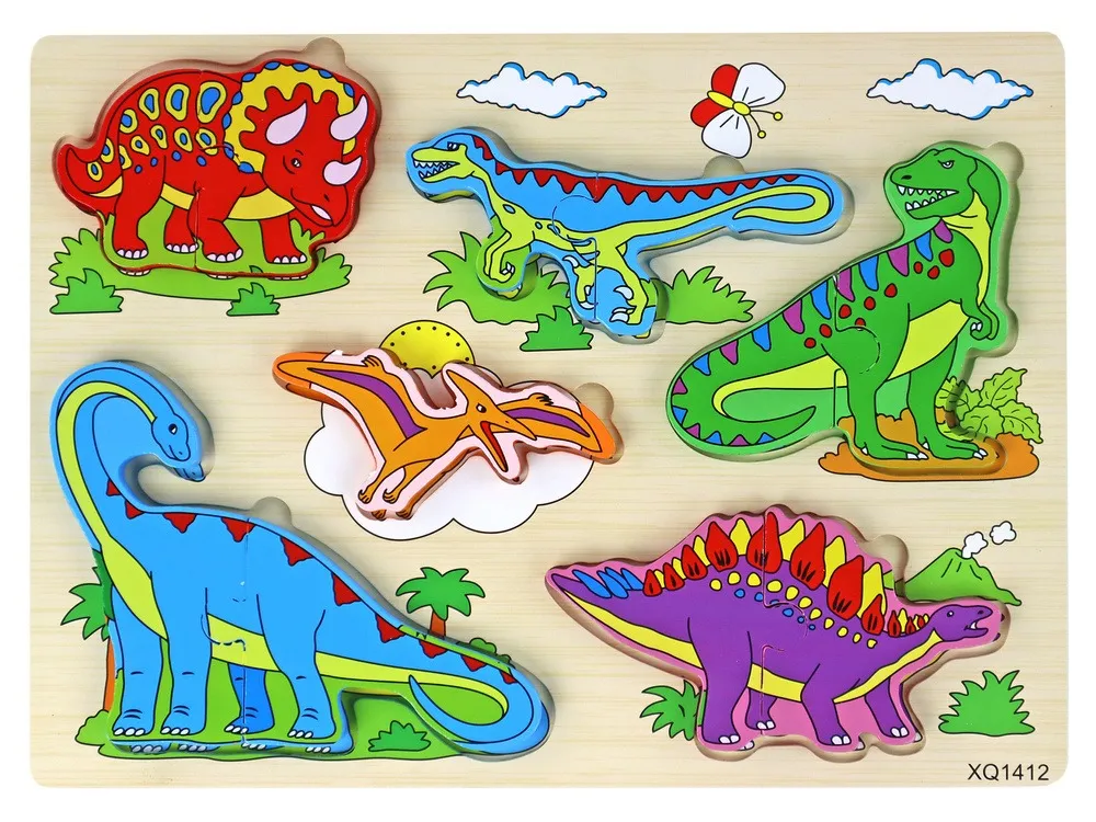 Drvena 3D slagalica za djecu Logička igra Dinosauri -11 dijelova. - Mursko Središće