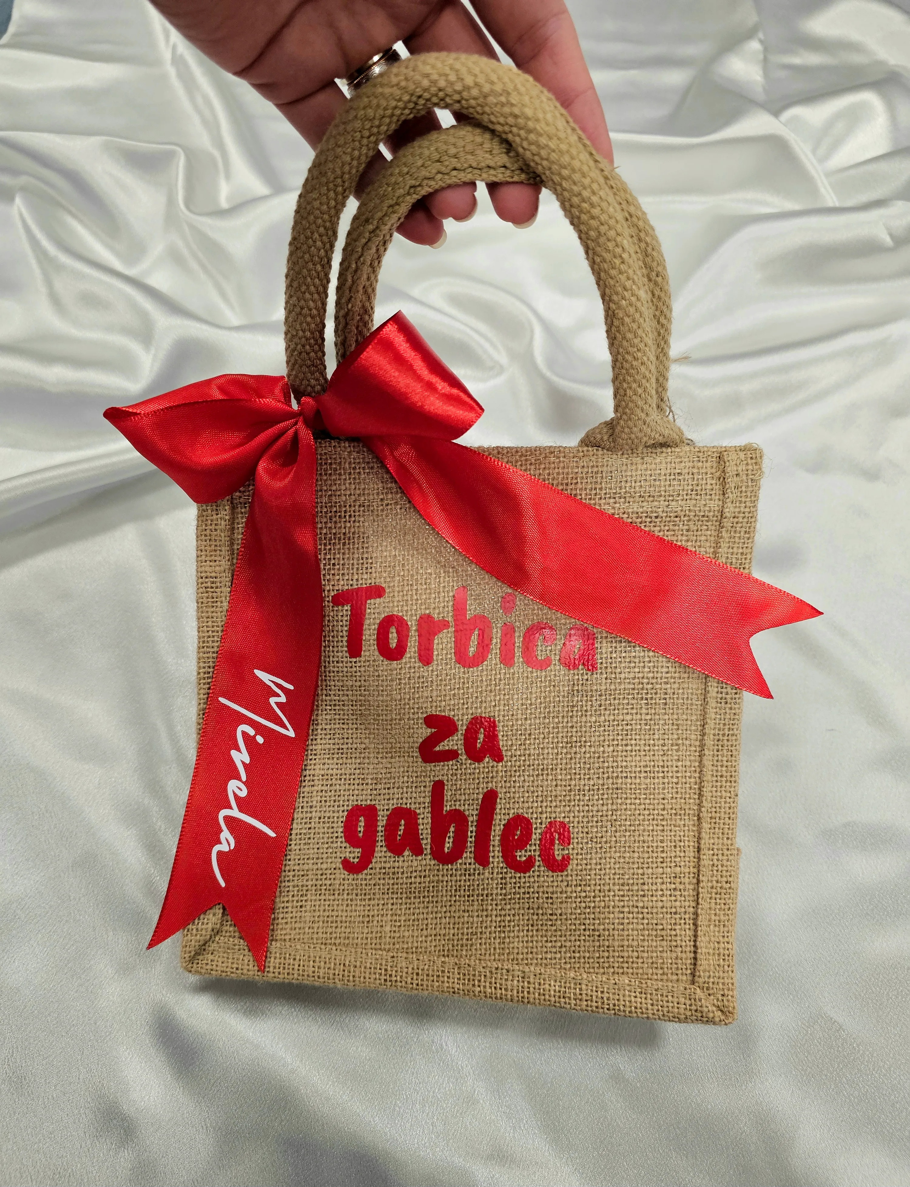 jutena torbica za gablec s mašnom – mini veličina - slika 2