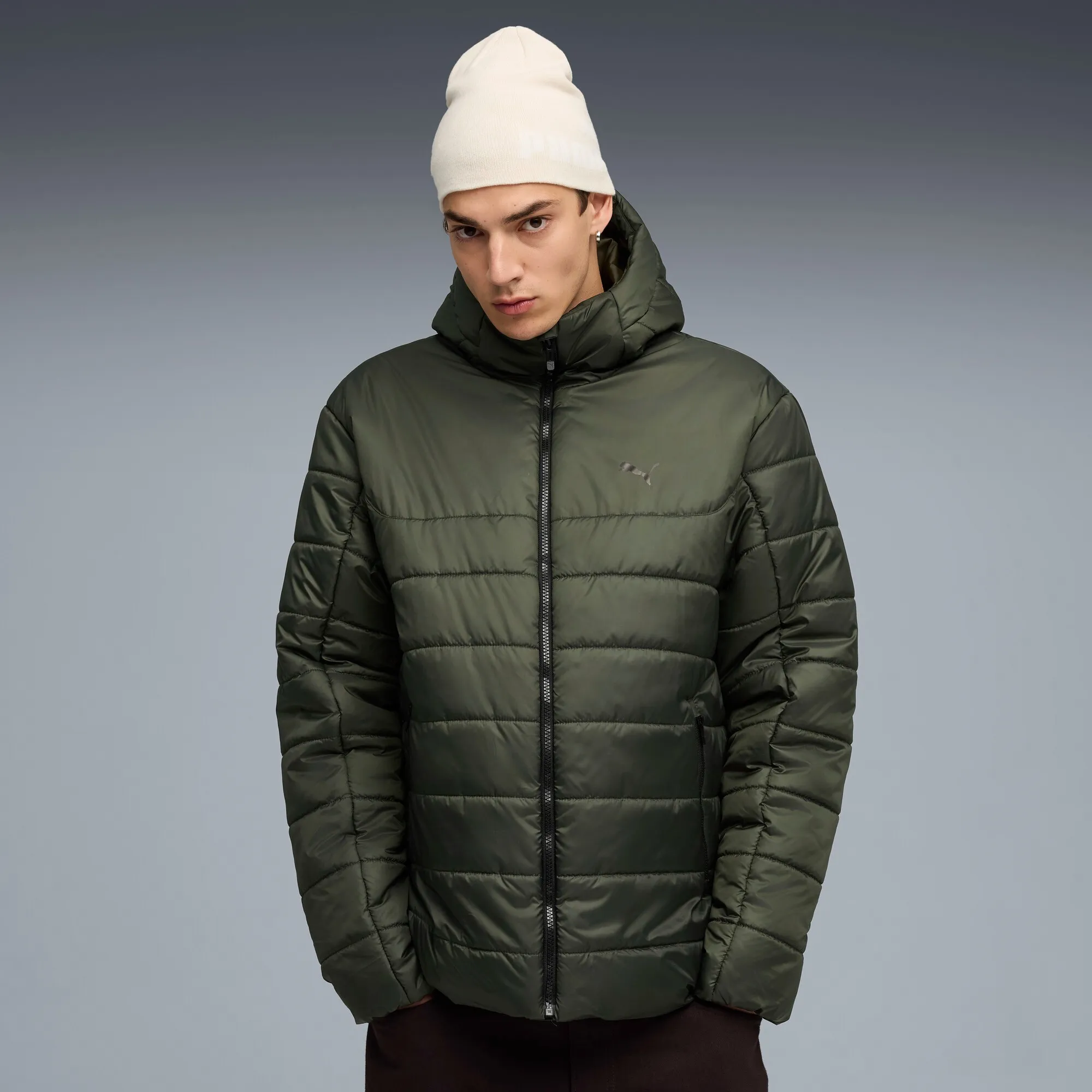 puma ess hooded jacket dark olive - slika 2