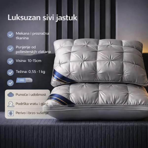 luksuzni sivi hotelski jastuk - 74x48 cm - slika 2