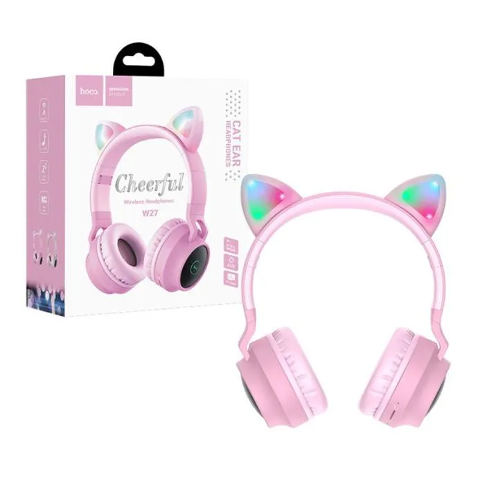 bežične slušalice cat ear (mačje uši) s mikrofonom - roze - slika 2