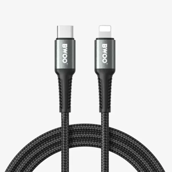 usb-c na lightning alu kabel za brzo punjenje pd 27w-pleteni 1m max bwoo - slika 1