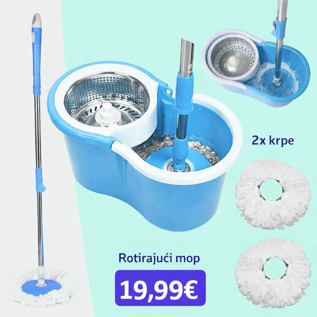 Čistač podova vrhunski rotirajući + 2 krpe + RAČUN - Križevci