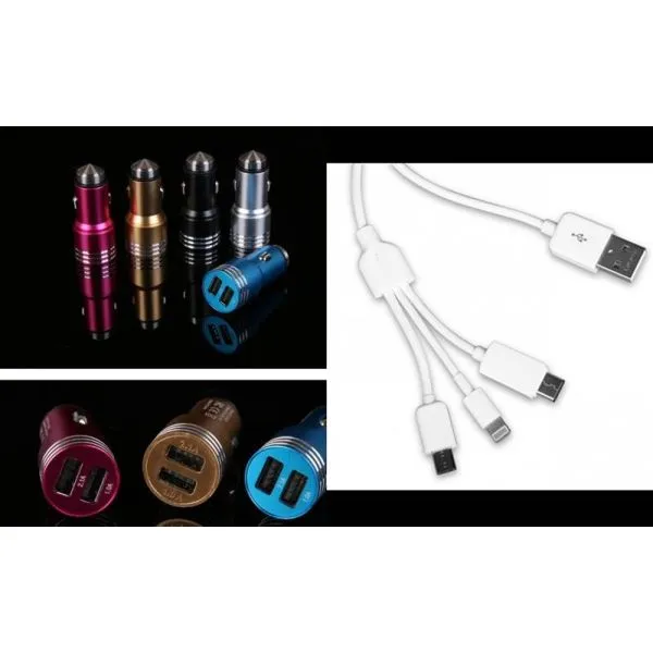 Komplet Dual usb auto punjač za mobitel i gratis 3u1 kabel - Zagreb, Novi Zagreb - istok