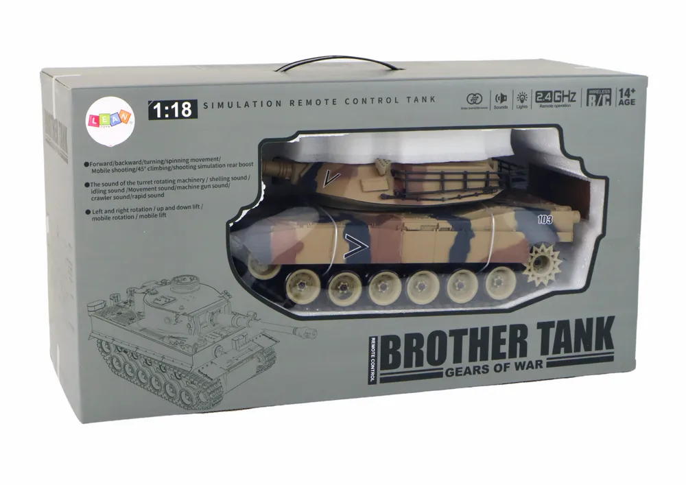 rc tank 1:18 cannon smoke shield sounds light brown - slika 3
