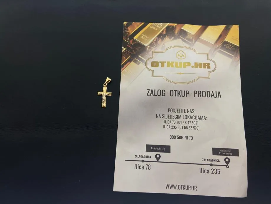 zlatni privjesak "križ" 0.66g .585 (14k) / r1, rate !! - slika 2