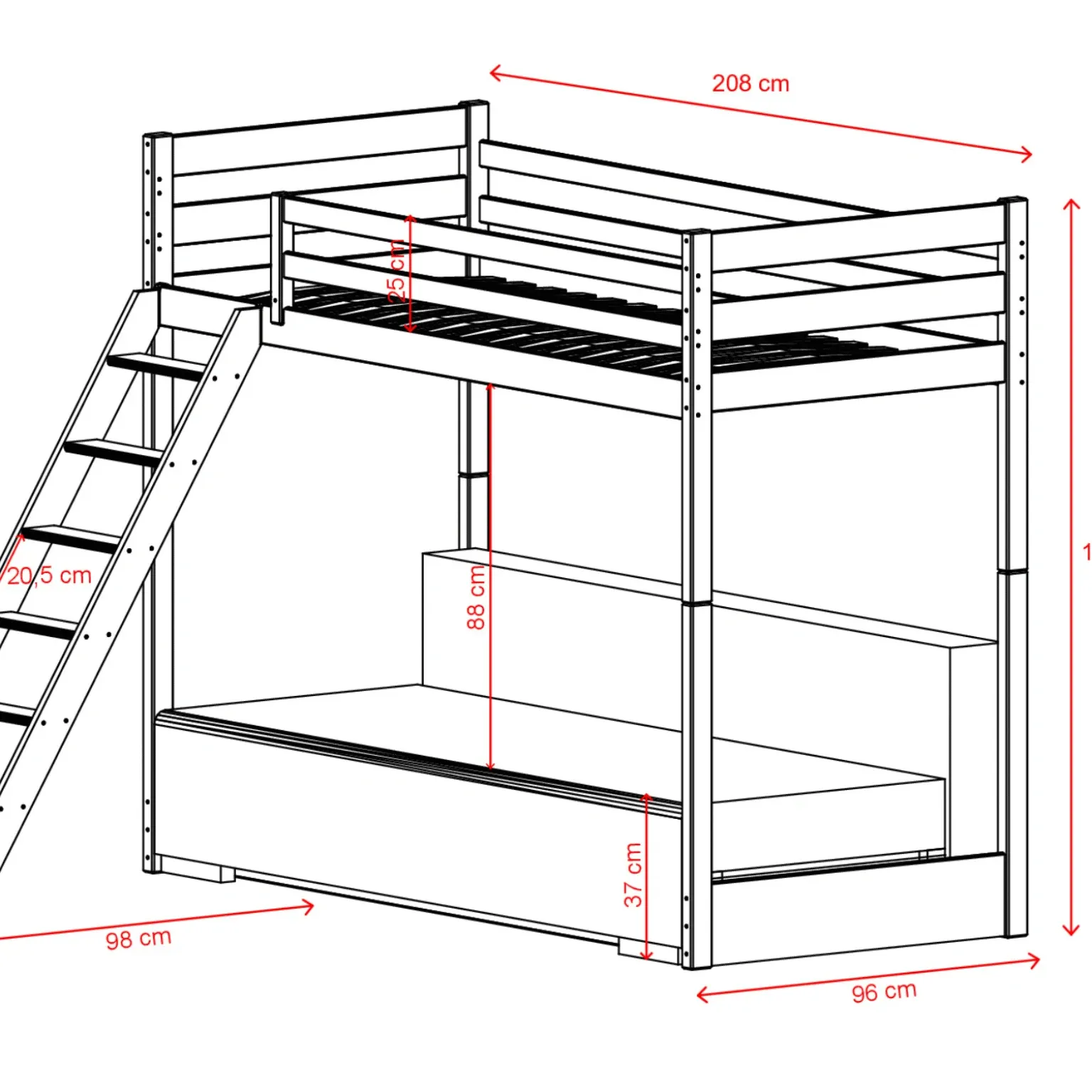 dječji krevet na kat s kaučem sofino 200×90/140×200 - slika 9