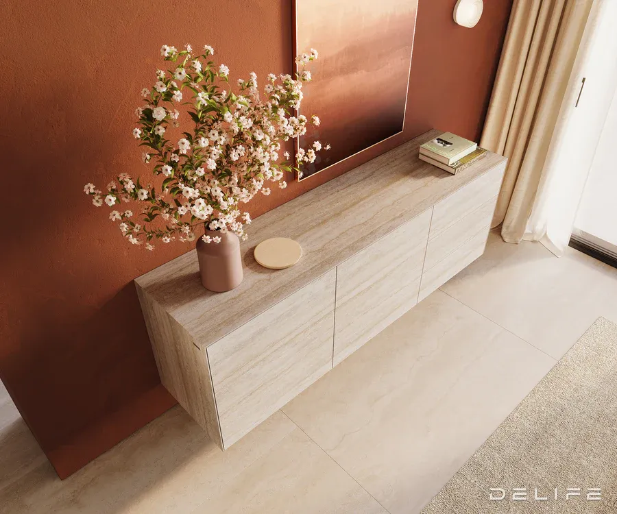 komoda cuor 180x45cm, materijal: keramika laminam travertino bianco - slika 3