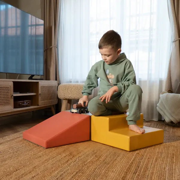 soft play set od 3 pjenastih blokova-pastelno ružičasti mini penjalica - slika 3