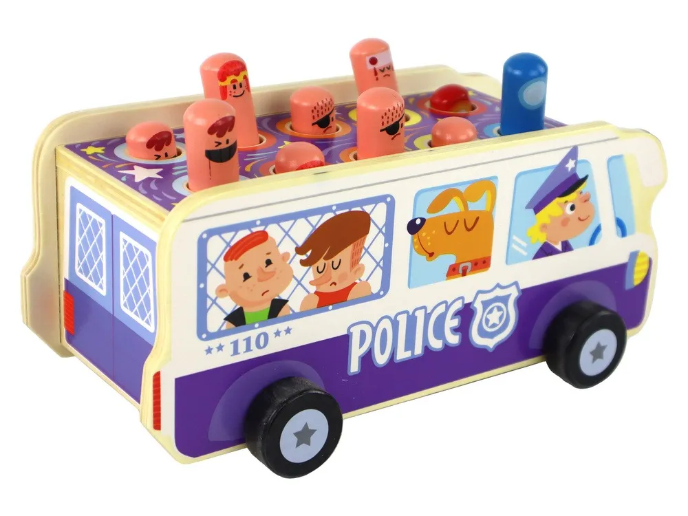 drvena arkadna igra dodgeball - policijski autobus - slika 3