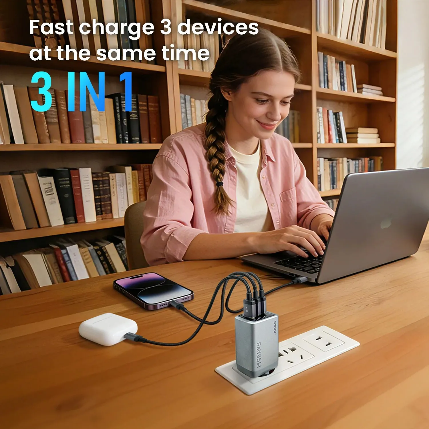 bwoo ganex 65w gan punjač s 3 priključka (usb-c) otporan na vatru i plamen - slika 4