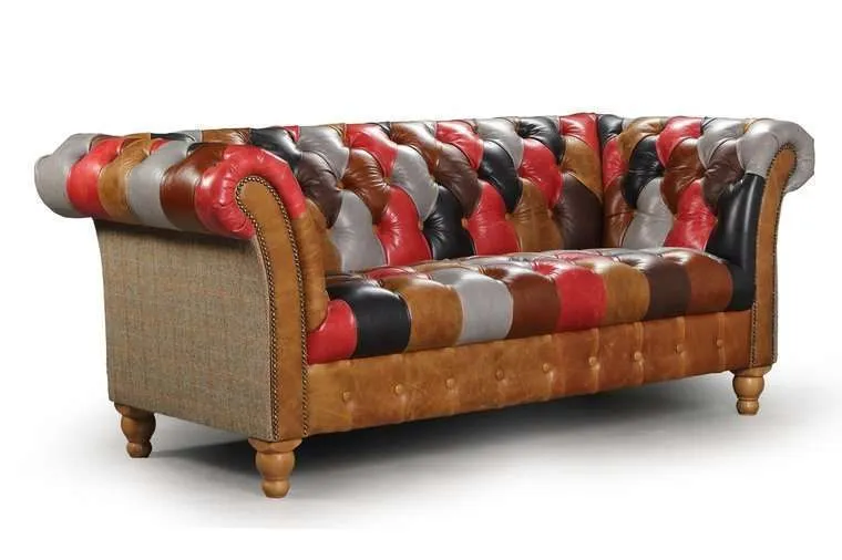 chesterfield harris tweed periwinkle patchwork 2-sjedišta dvosjed - slika 2