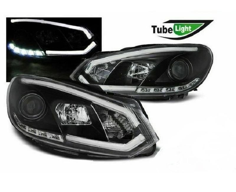 Tube Dizajn Farovi Za Vw Golf 6 - Crni-Krom -S Led Dnevnim Svjetlom - Županja