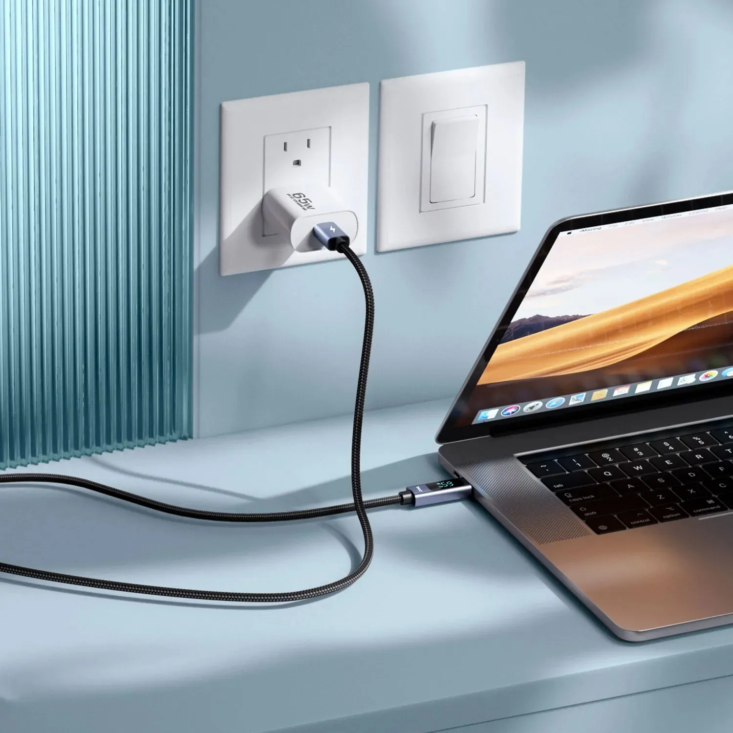 bwoo usb-c na usb-c alu kabel za punjenje s led zaslonom (65w), 1 m - slika 3