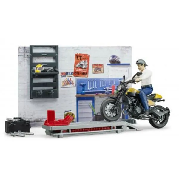 bruder set motocikl servis sa scrambler ducati full throttle motorom - slika 3