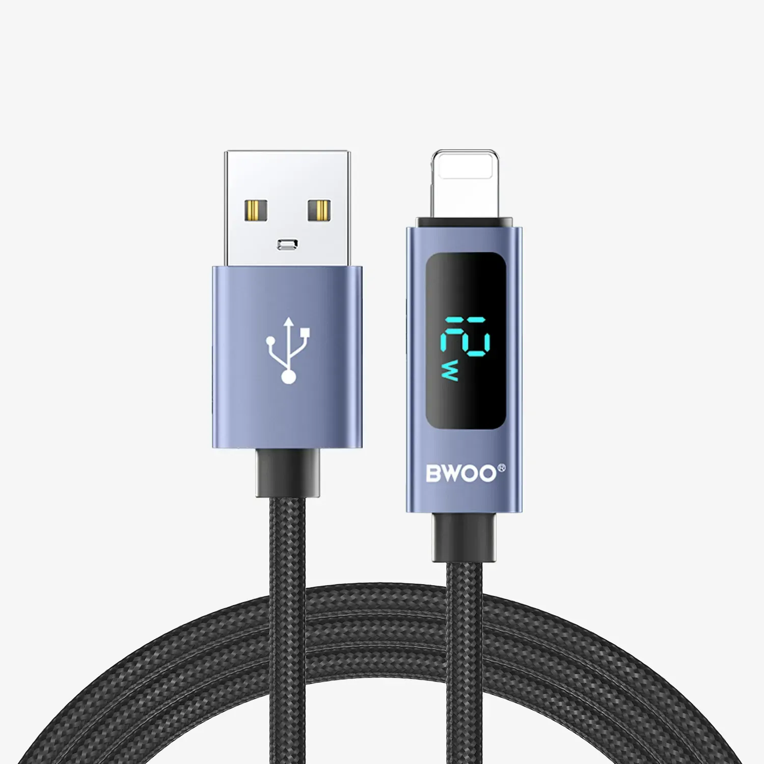 bwoo usb-a na usb-c alu kabel za punjenje s led zaslonom (3a), 1 m - slika 1