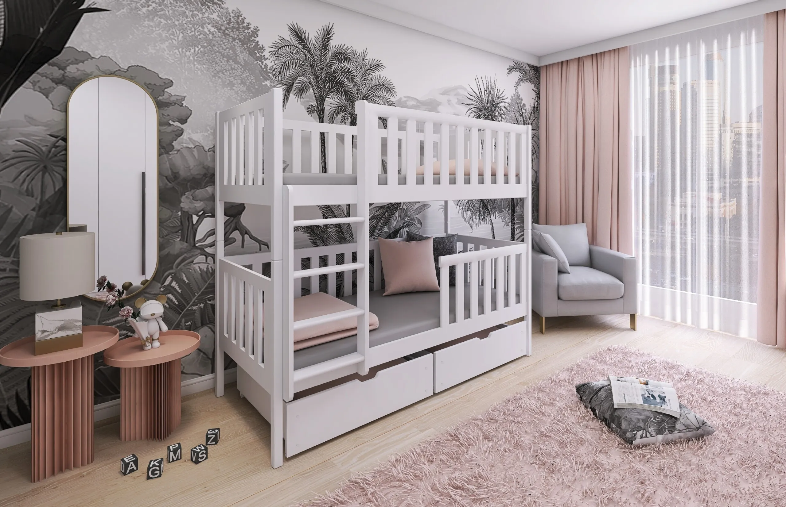 Drveni dječji krevet na kat Michalina 180×80 – puno drvo - Zagreb