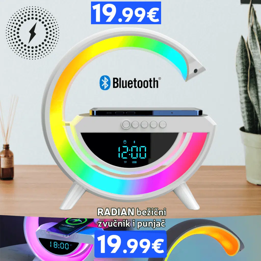 7 u 1 LAMPA , BEŽIČNI PUNJAČ, BLUETOOTH, ZVUČNIK, SAT...najniža cijena