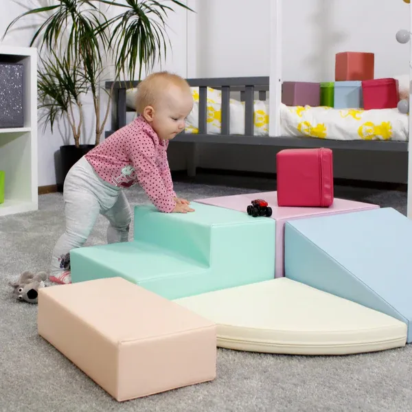 set pjenastih blokova soft play 5 - svijetlo pastelna kutna penjalica - slika 4