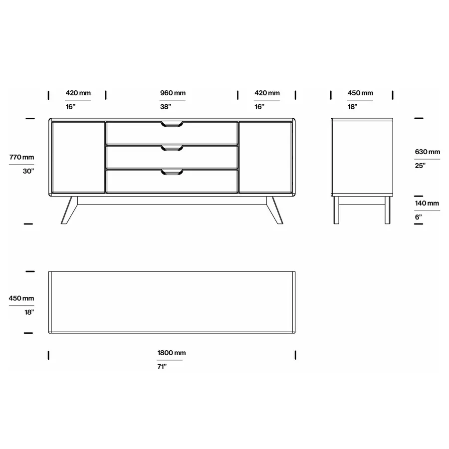 tv komoda modena 180x45cm, materijal: puno drvo hrast - slika 9