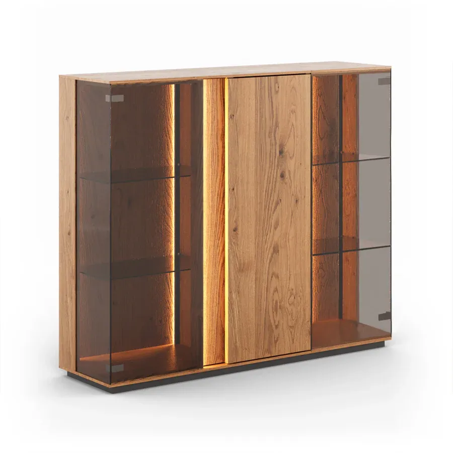 Staklena Vitrina Collodi 135x115cm, Materijal: Masivno Drvo Hrast - Čakovec