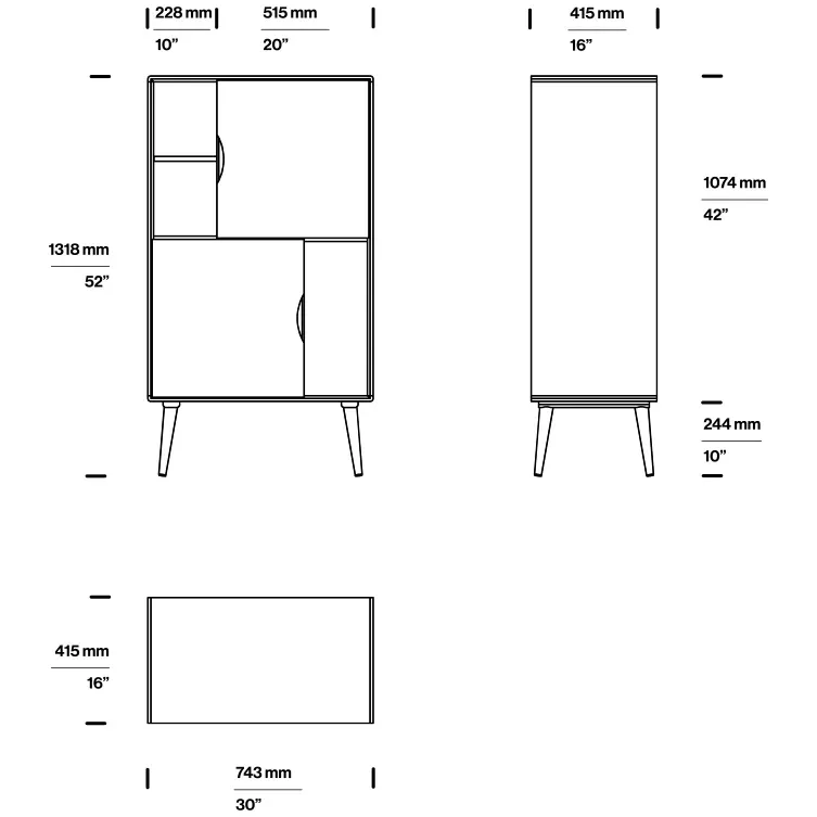 komoda mua 74.3x131.8cm, materijal: puno drvo hrast - slika 3