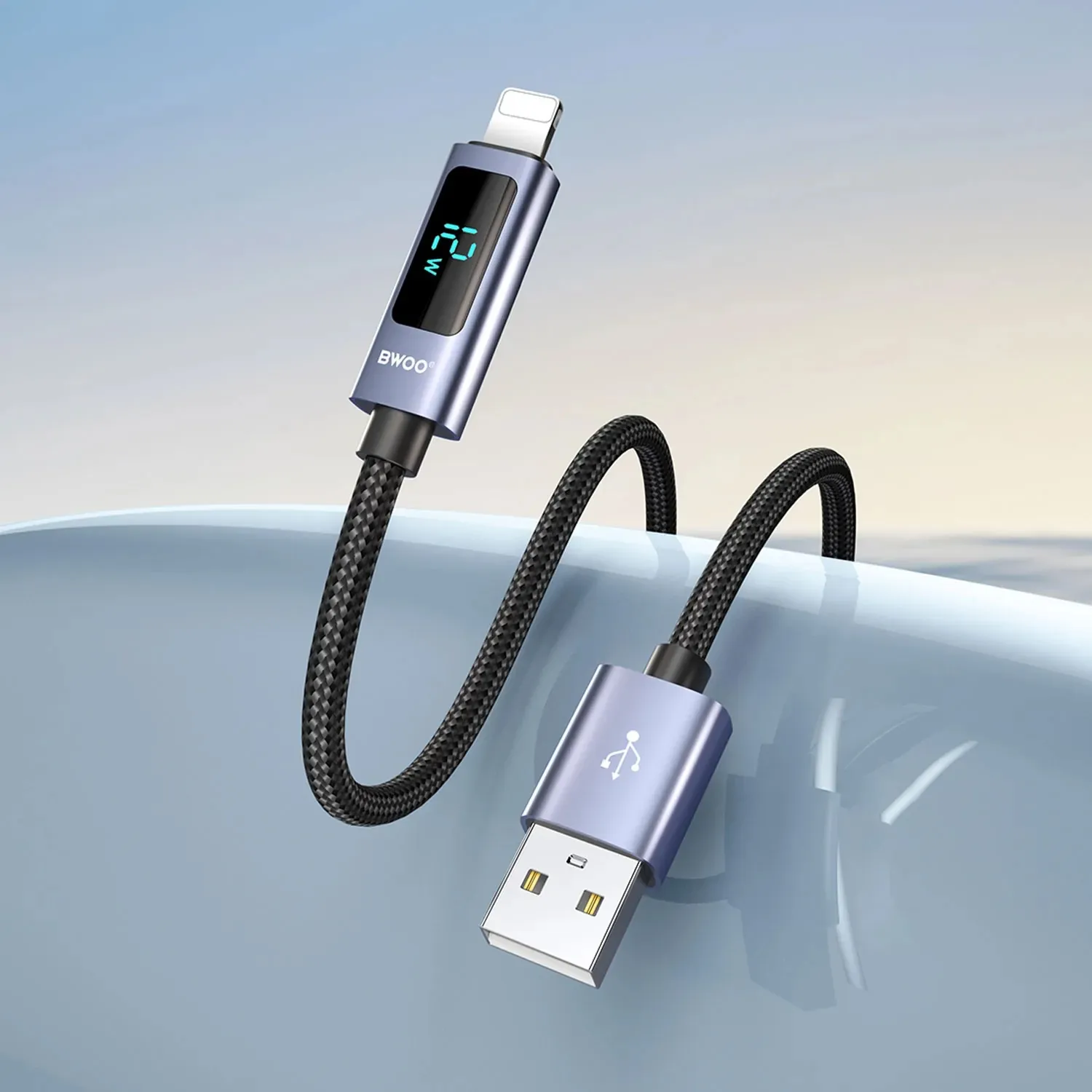 bwoo usb-a na lightning alu kabel za punjenje s led zaslonom (3a), 1 m - slika 2
