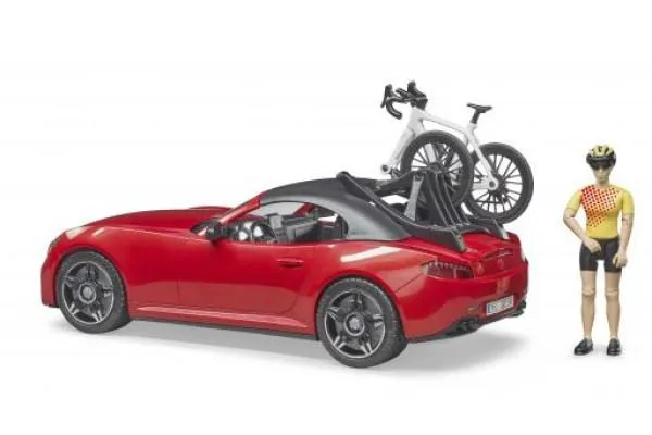 bruder auto roadster s trkačkim biciklom i biciklisticom - slika 3
