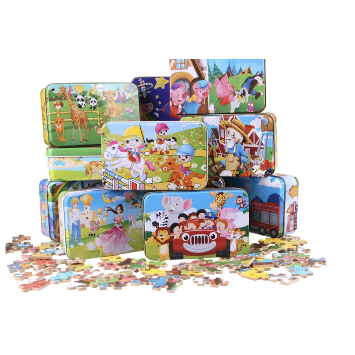 Komplet 4 x Drvene Puzzle u metalnoj kutiji - Zagreb