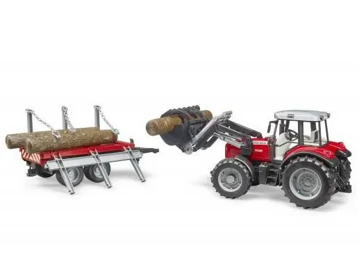 bruder massey ferguson sa prednjim utovarivačem i prikolicom za drva - slika 2