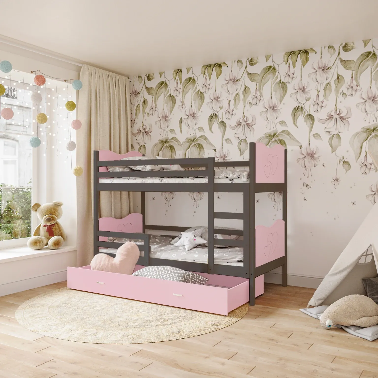 dječji krevet na kat s motivom srca 200×90 - slika 4