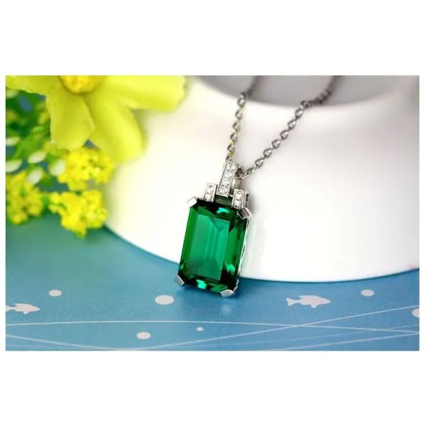 ženska ogrlica, green emerald stone, 18k pozlata - slika 4