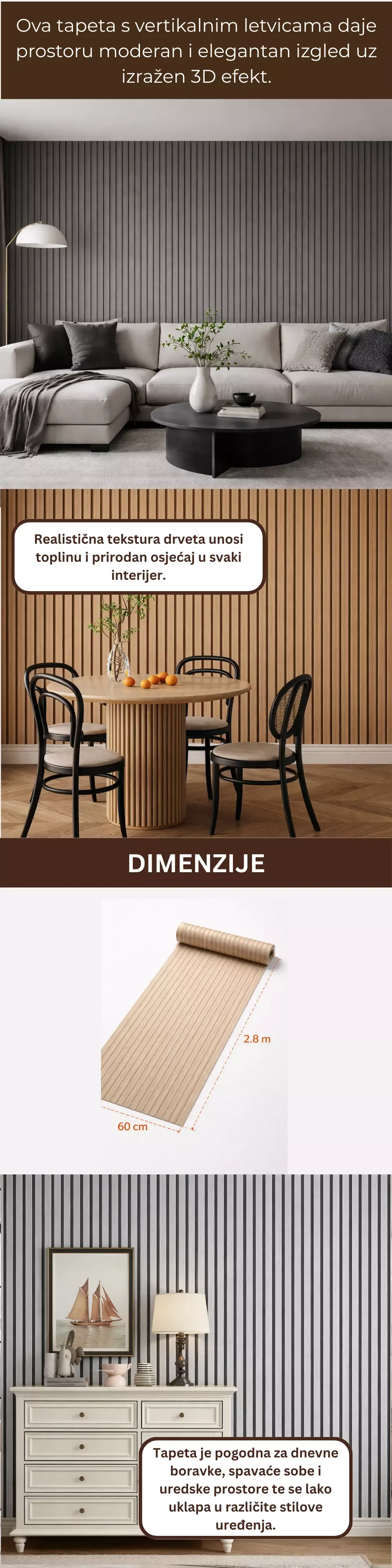 samoljepljiva 3d zidna tapeta - imitacija drvenih letvica - slika 8