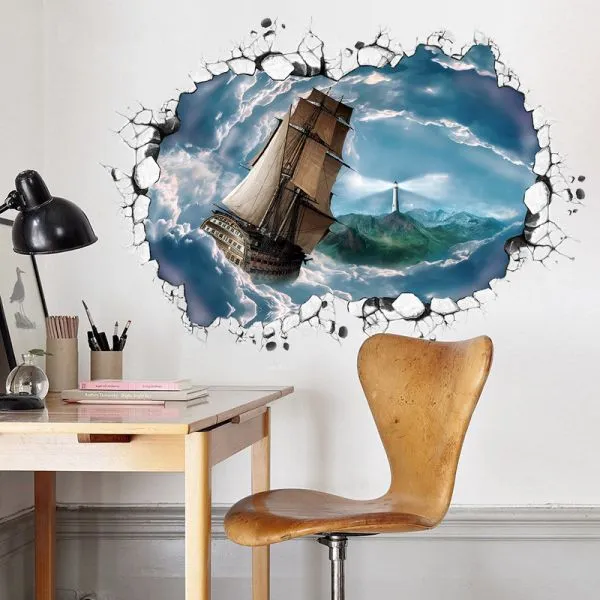 3d wall sticker cloud sea sailing dimenzije 90x60 cm - slika 4