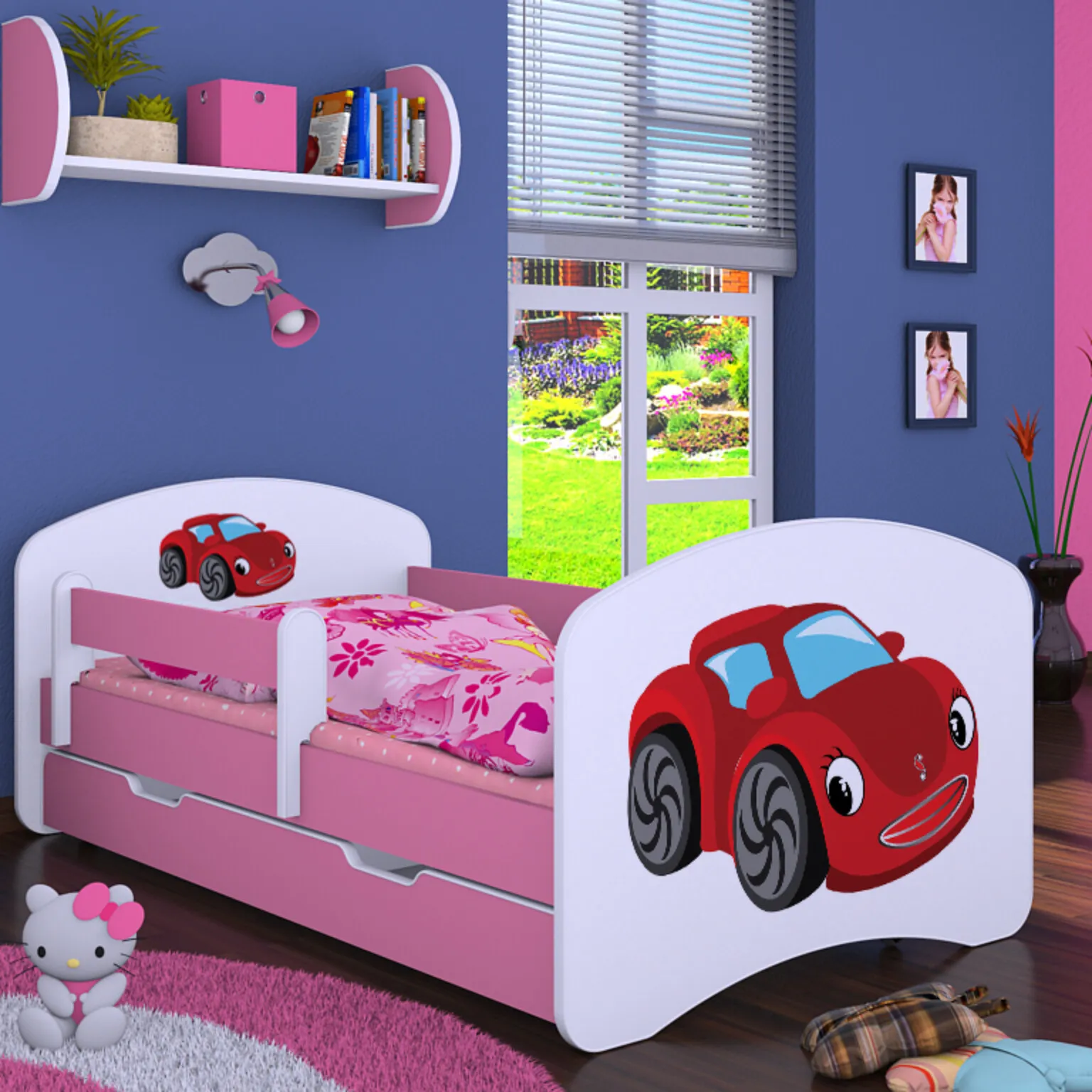 drveni dječji krevet happy autić s ladicom – 190×90 - slika 4
