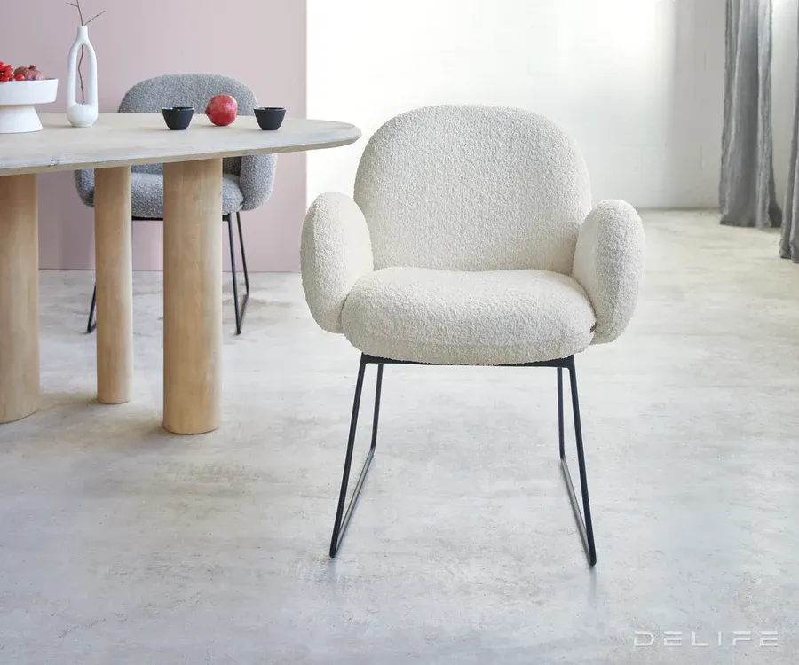 blagovaonska stolica s rukonaslonom nube, materijal: boucle - slika 2