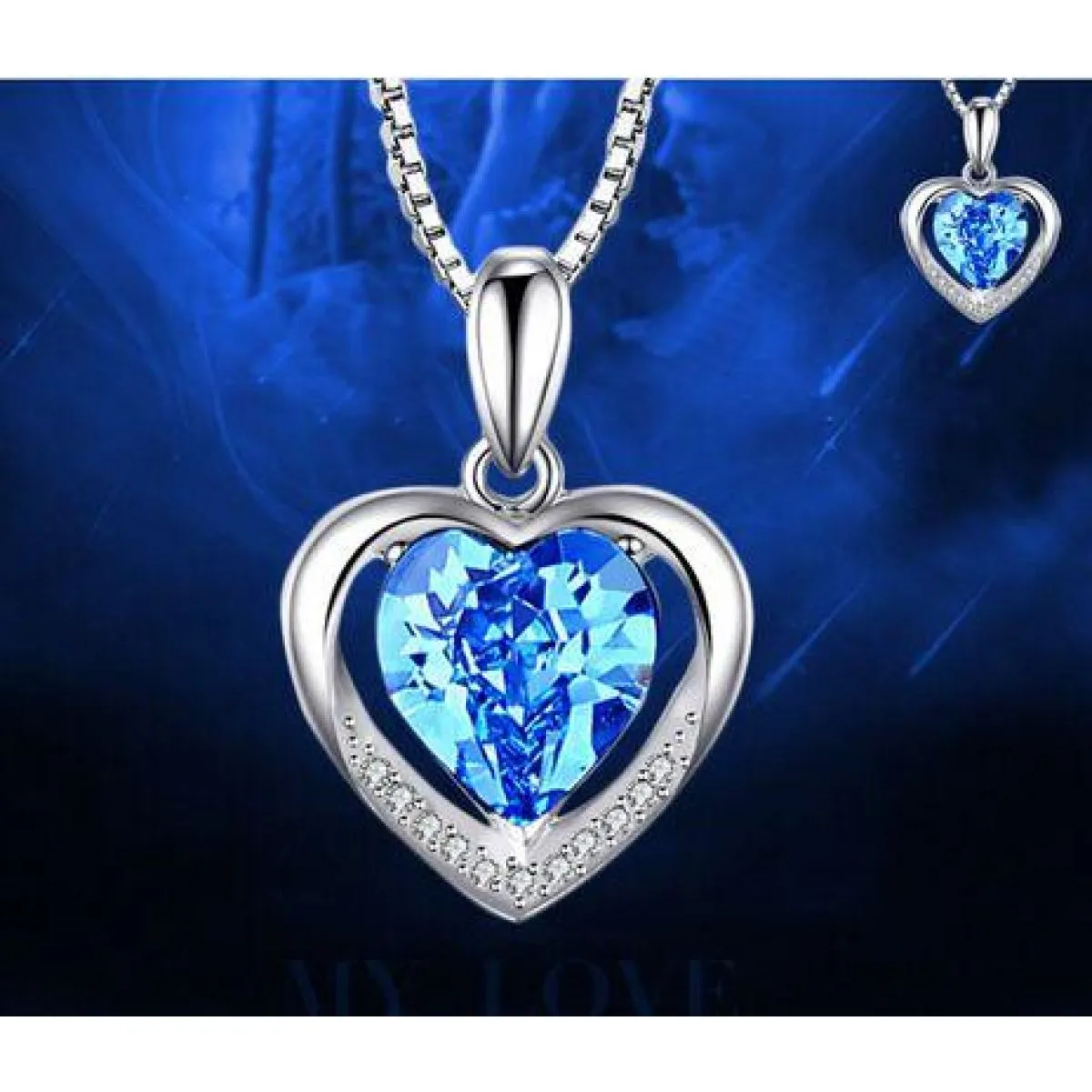 ogrlica heart of the ocean sa plavim i rozim kamenom - slika 6