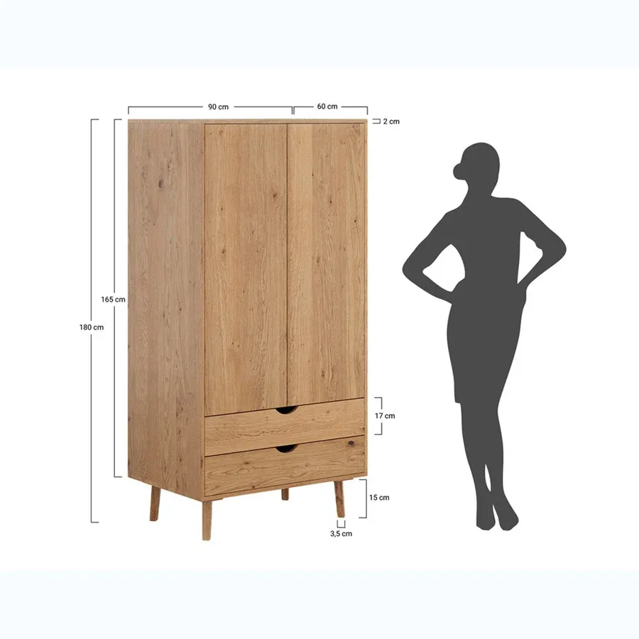 ormar simona 90x180 cm, materijal: masivno drvo hrast - slika 7