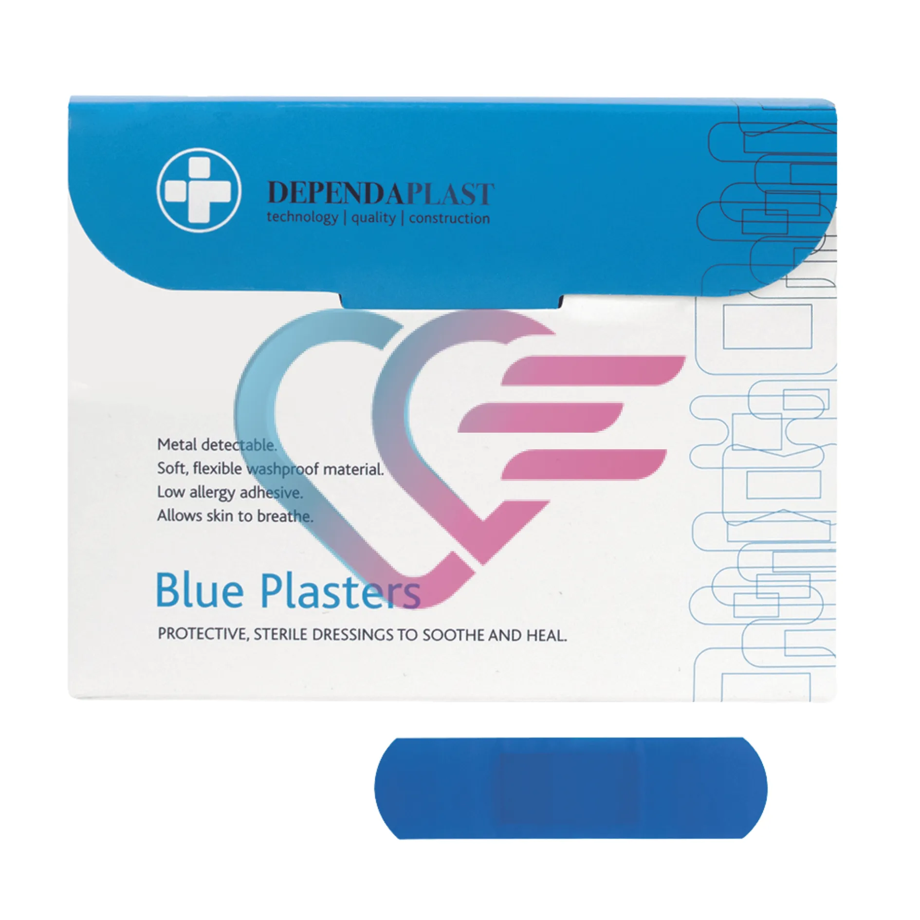 FLASTER DETEKTABILNI – DEPENDAPLAST 7,5cm x 2,5cm, PLAVI, a’100 - Čakovec