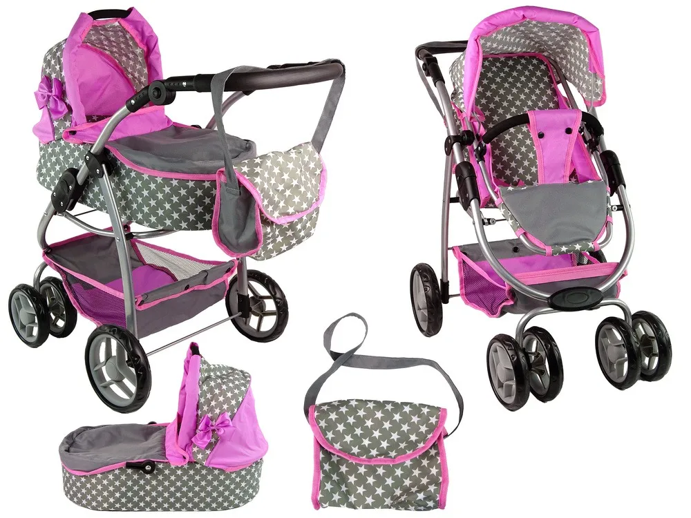 Kolica za lutke 2-in-1 Carrycot Stars - siva - Mursko Središće