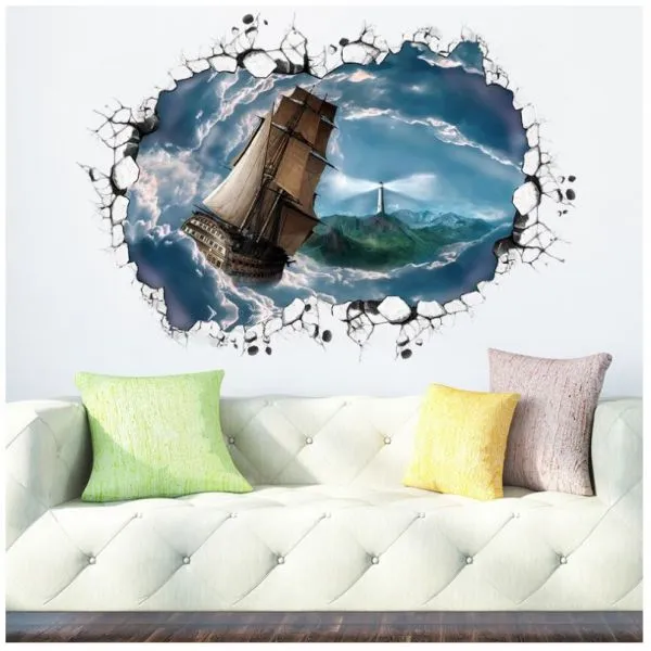 3d wall sticker cloud sea sailing dimenzije 90x60 cm - slika 2