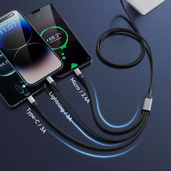 3-u-1 3a višenamjenski usb alu kabel za punjenje telefona max bwoo - slika 2