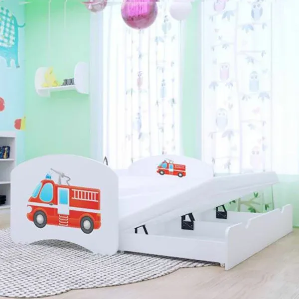 Drveni dječji krevet Happy vatrogasno vozilo s dodatnim ležajem–180×90 - Vidovec