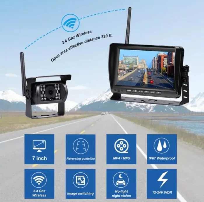 ekran monitor 7" +2 wifi bežične kamere za kamion auto autobus traktor - slika 3