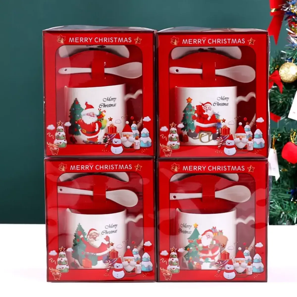 keramička božićna šalica s tanjurićem i žlicom - slika 4
