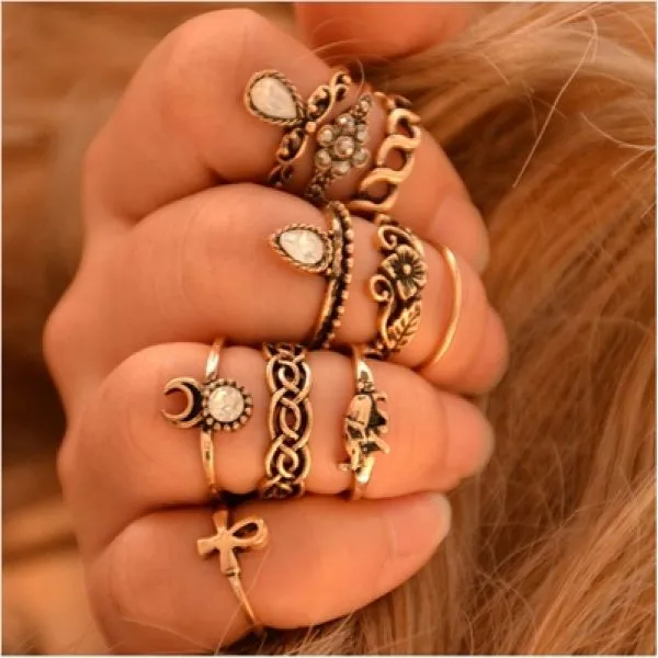 vintage boho set prstenja - komplet 10 prstena - slika 3