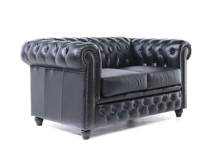 chesterfield dvosjed original leather | 2-sjedišta | black - slika 3